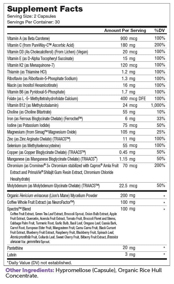 Advanced Nutrition By Zahler Multivitamin Brainfood Ingredients