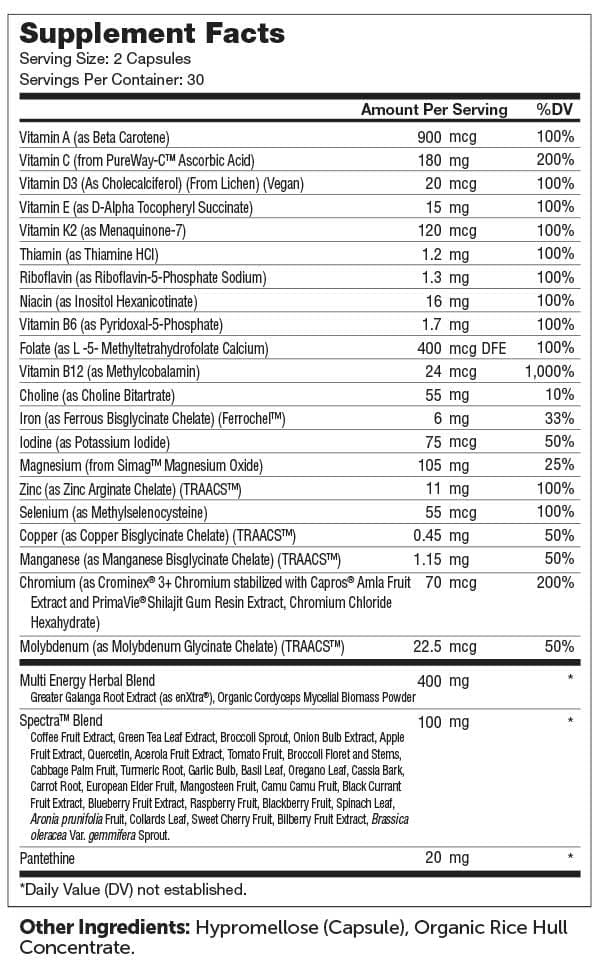 Advanced Nutrition By Zahler Multivitamin Energy Ingredients