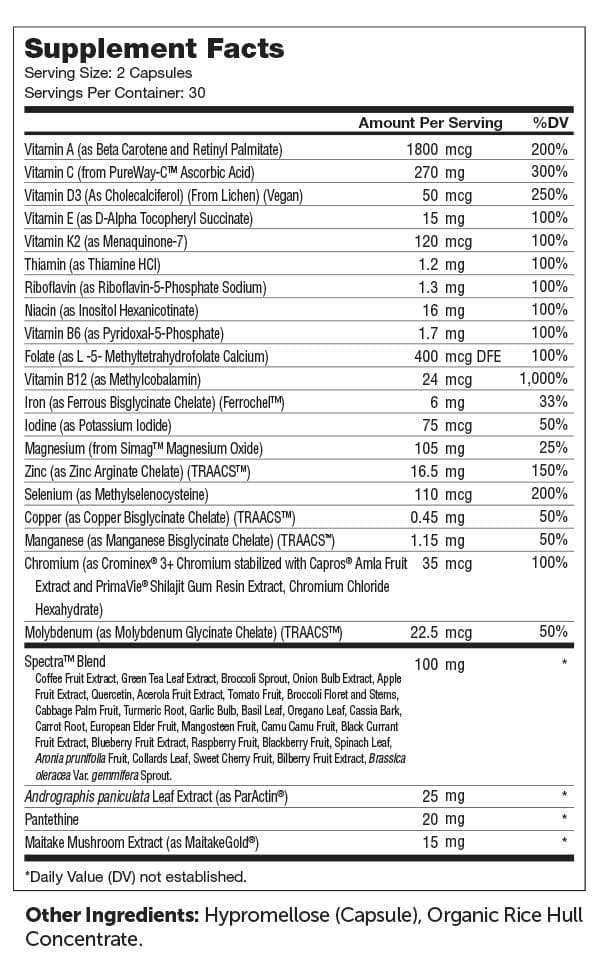 Advanced Nutrition By Zahler Multivitamin Immune Ingredients