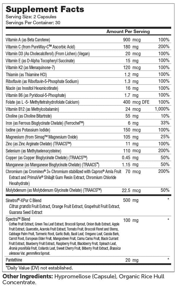 Advanced Nutrition By Zahler Multivitamin Metabolism Ingredients