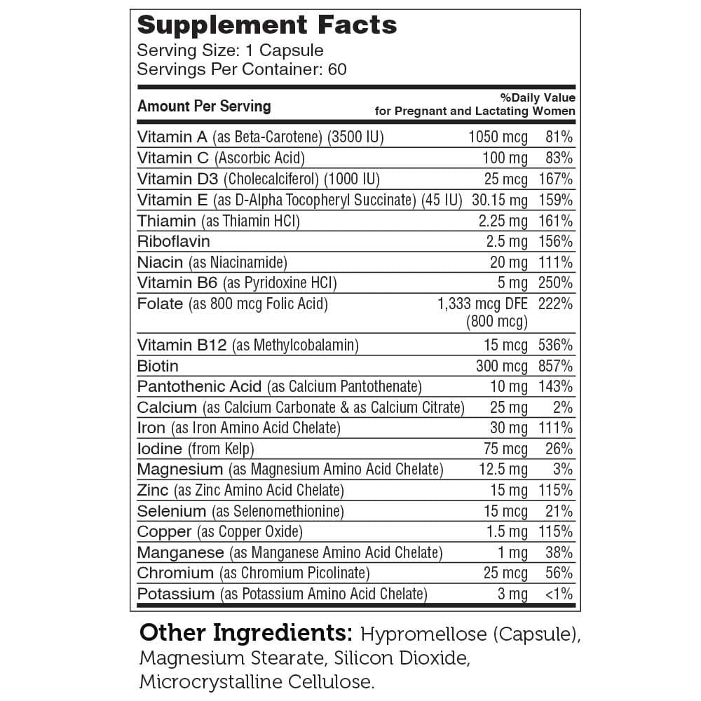 Advanced Nutrition By Zahler Total One Prenatal Ingredients