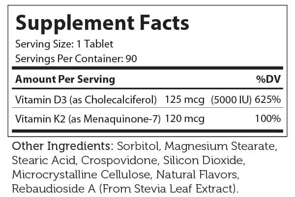 Advanced Nutrition By Zahler Vitamin D3 & K2 Chewable Ingredients