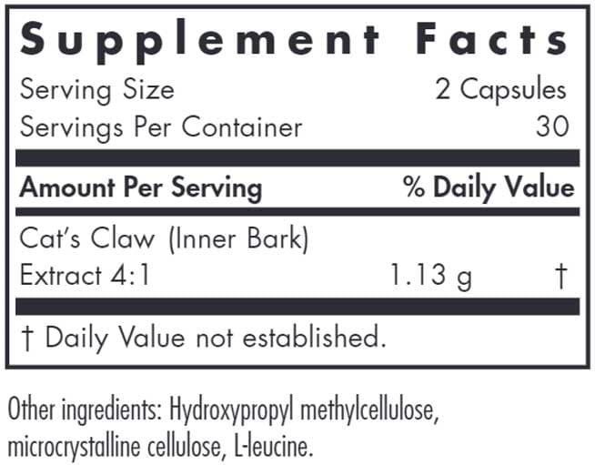 Allergy Research Group Cat's Claw Ingredients