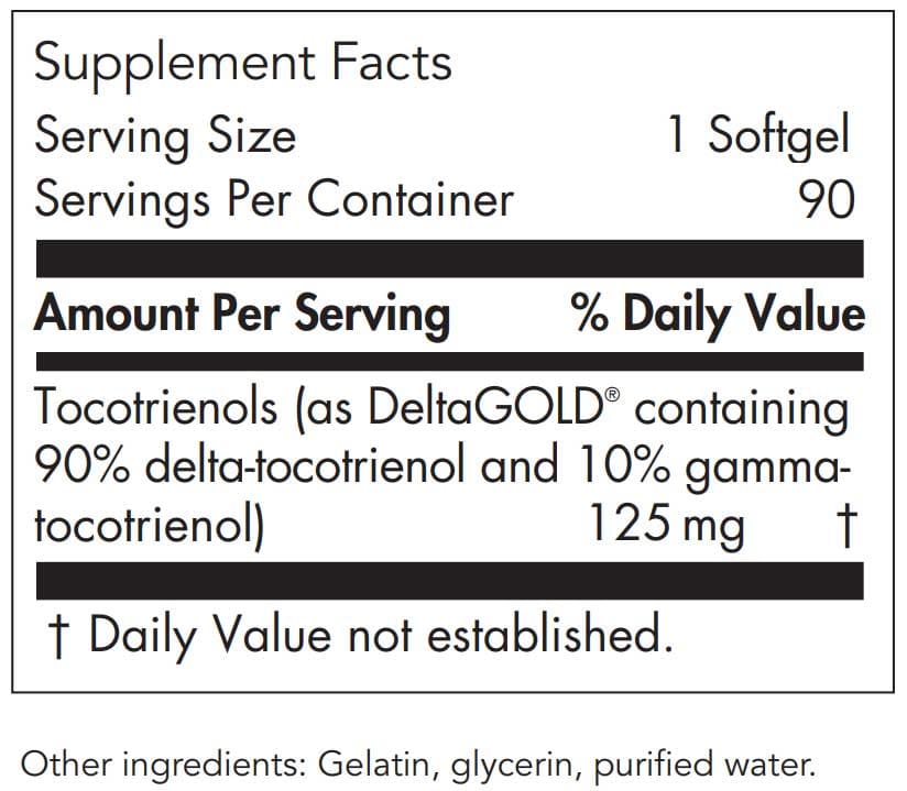 Allergy Research Group Delta-Fraction Tocotrienols 125 mg Ingredients
