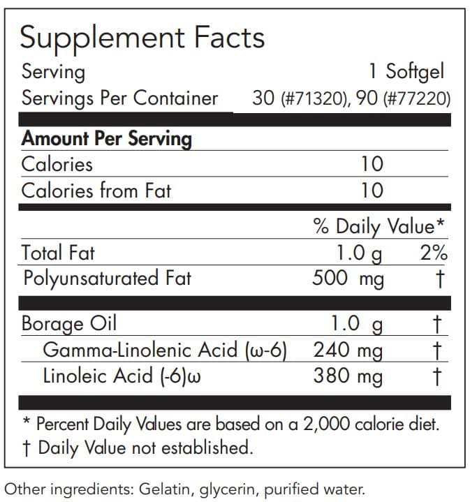 Allergy Research Group GLA Borage Oil Ingredients