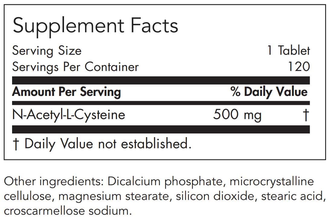 Allergy Research Group NAC N-Acetyl-L-Cysteine Ingredients