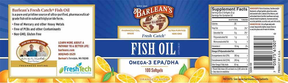 Barlean's Organic Oils Fresh Catch® Orange Flavor Fish Oil Softgels
