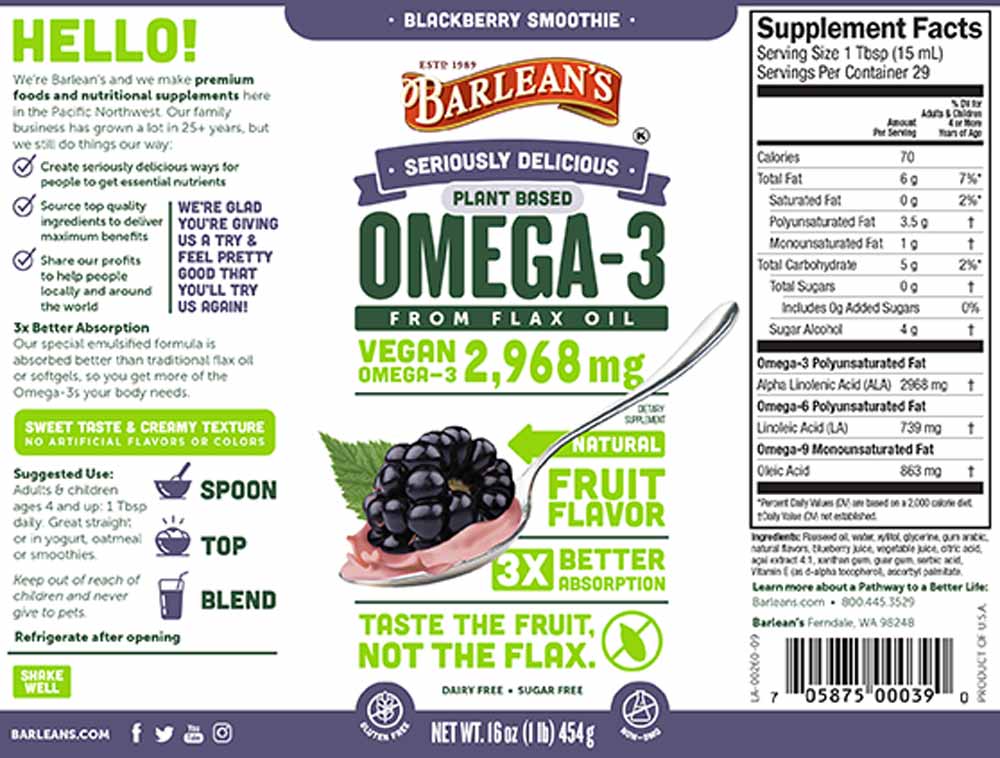 Barlean's Organic Oils Omega-3 Vegan Blackberry Smoothie