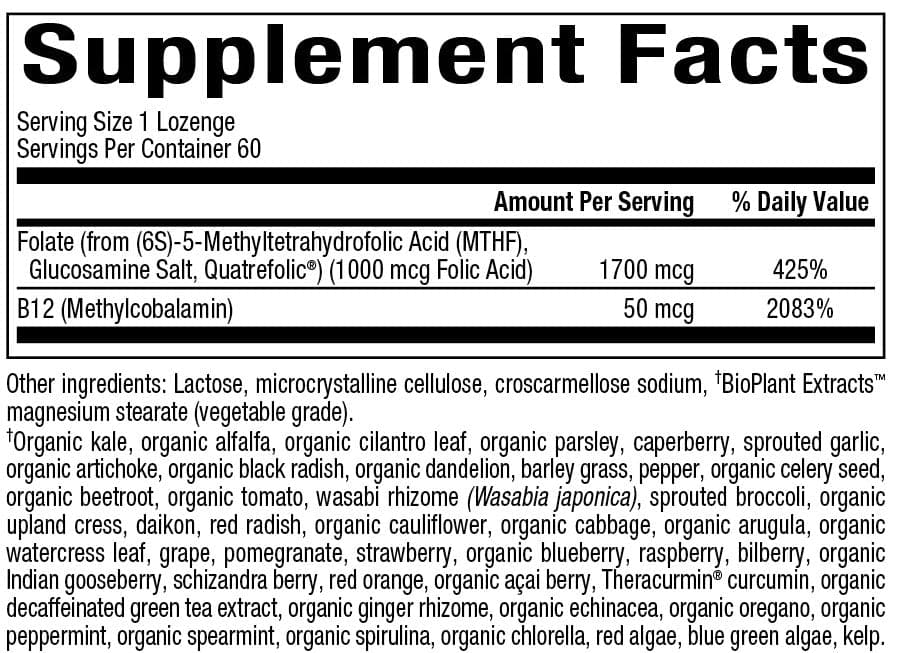 Bioclinic Naturals 5-MTHF and B12 Ingredients