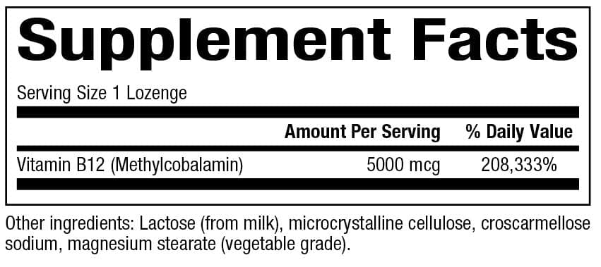 Bioclinic Naturals B12 Methylcobalamin 5000 mcg Ingredients