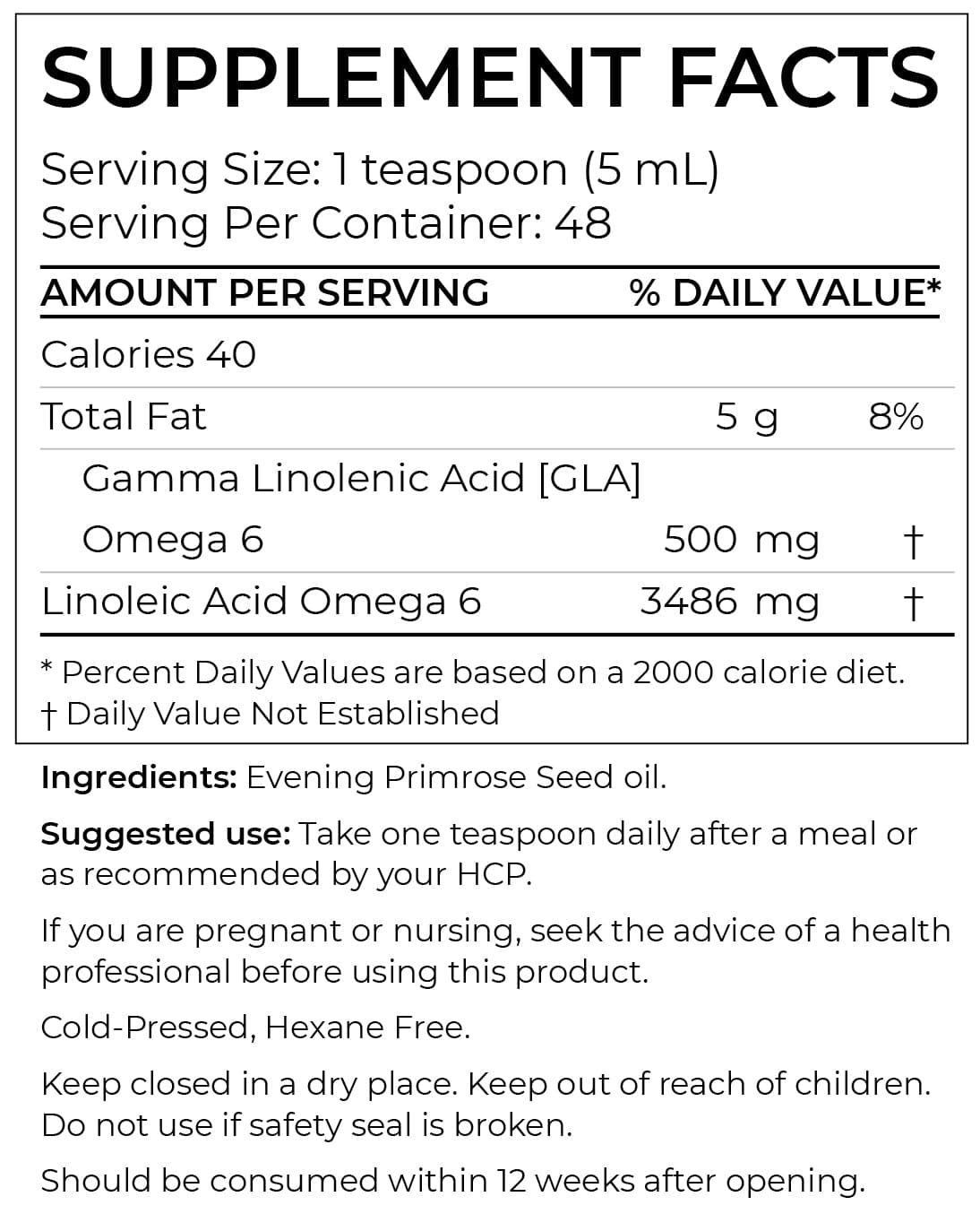 BodyBio Evening Primrose Oil (liquid) Ingredients