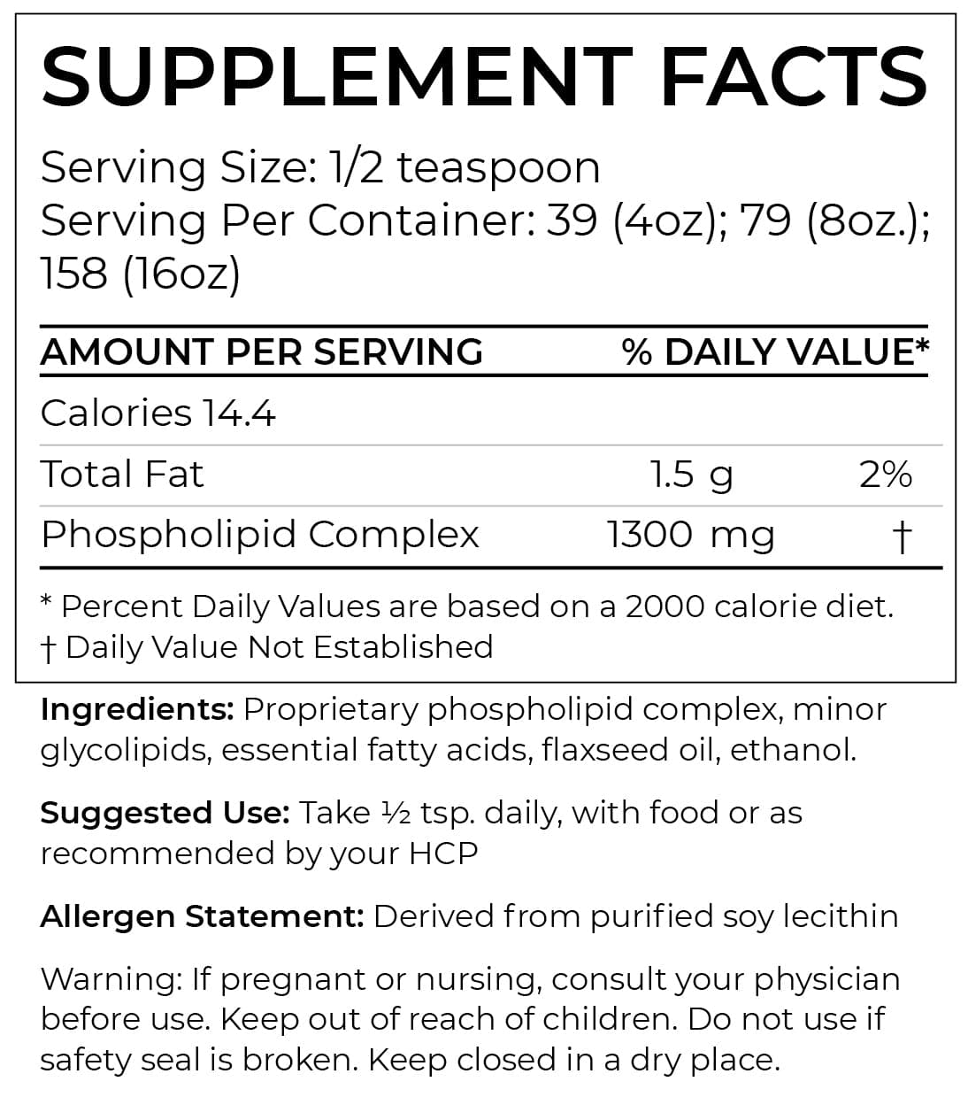 BodyBio PC (Phosphatidylcholine) Liquid Ingredients