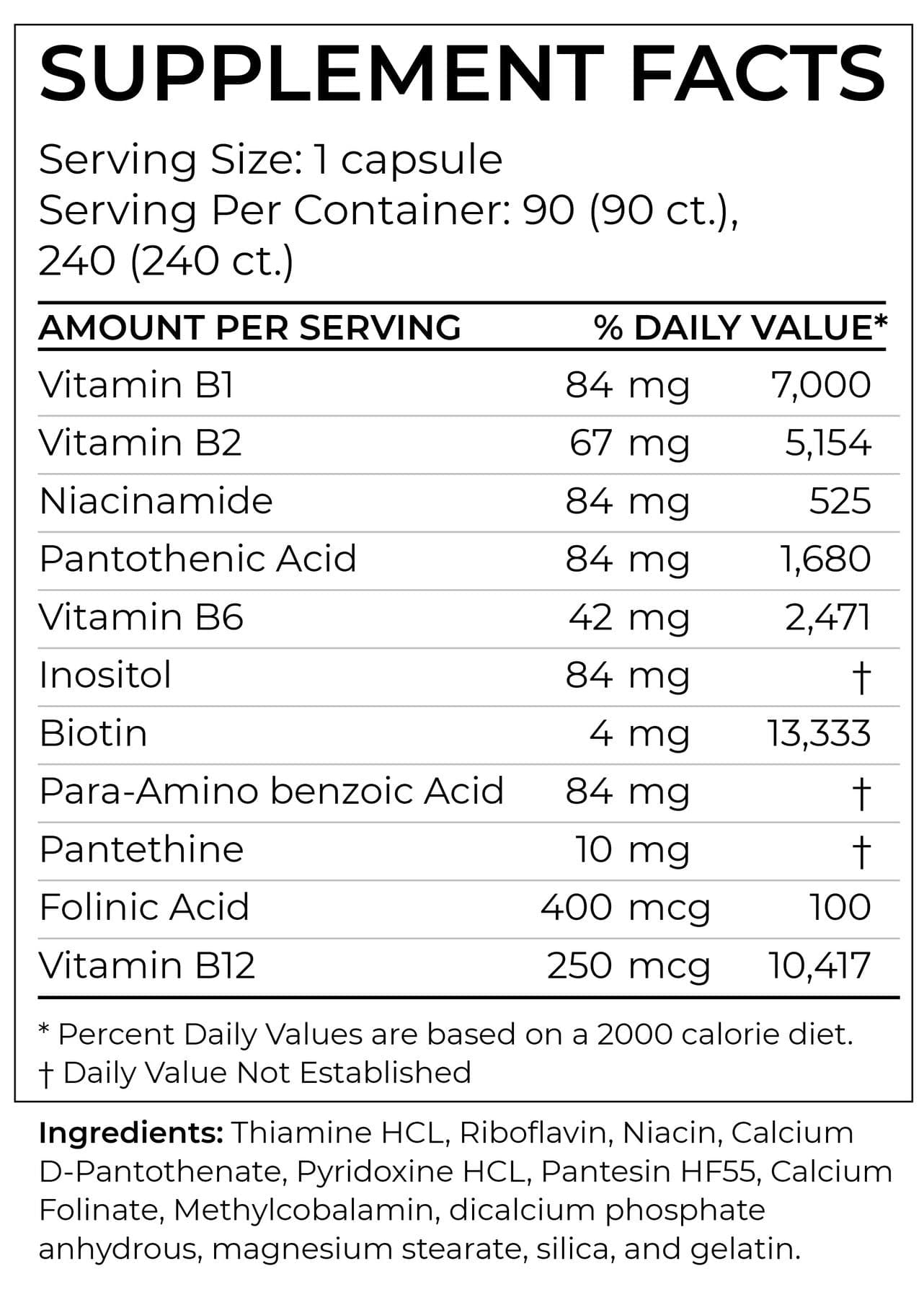 BodyBio Vitamin B+ Ingredients