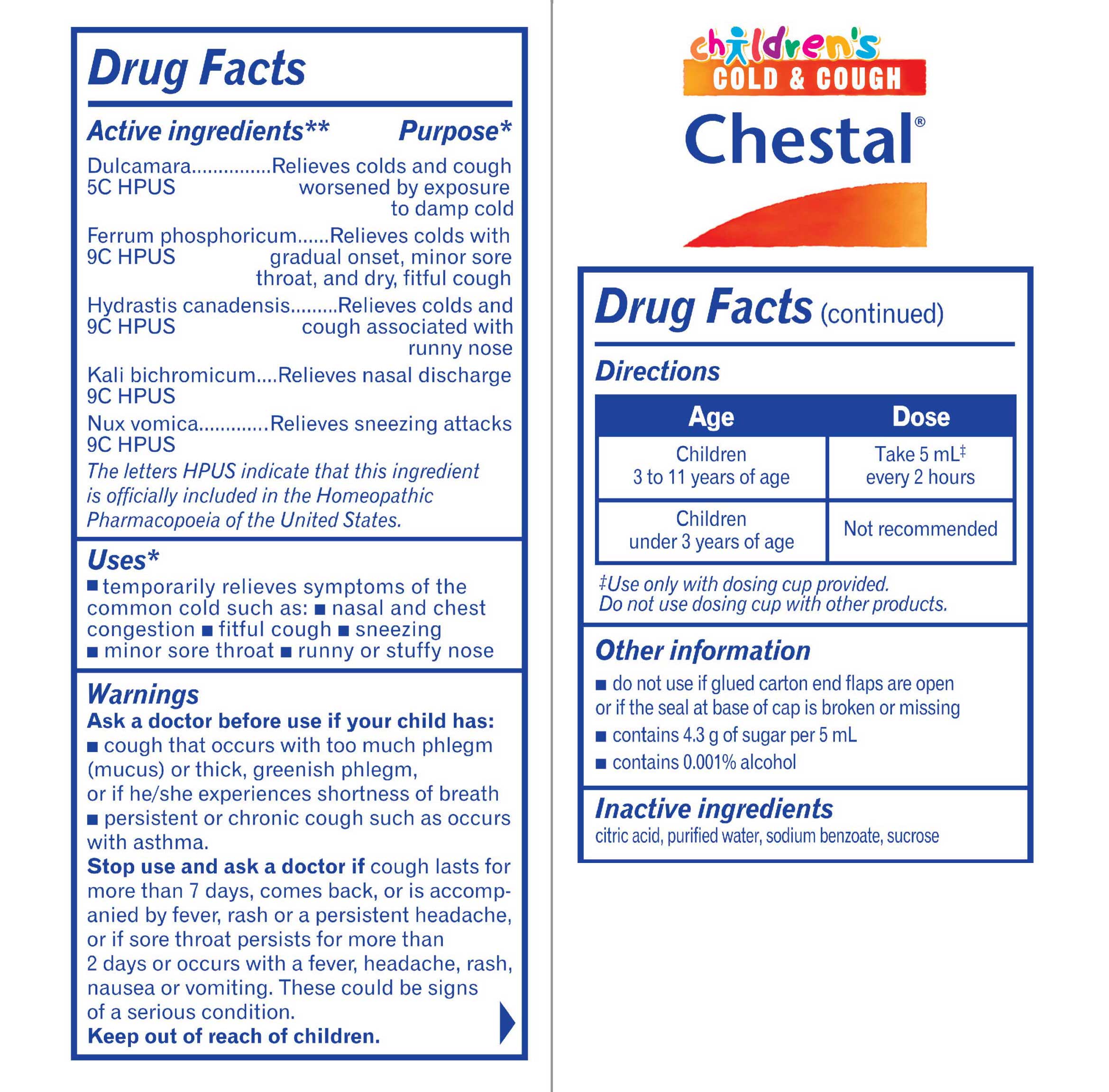 Boiron Homeopathics Chestal Children's Cold & Cough Ingredients