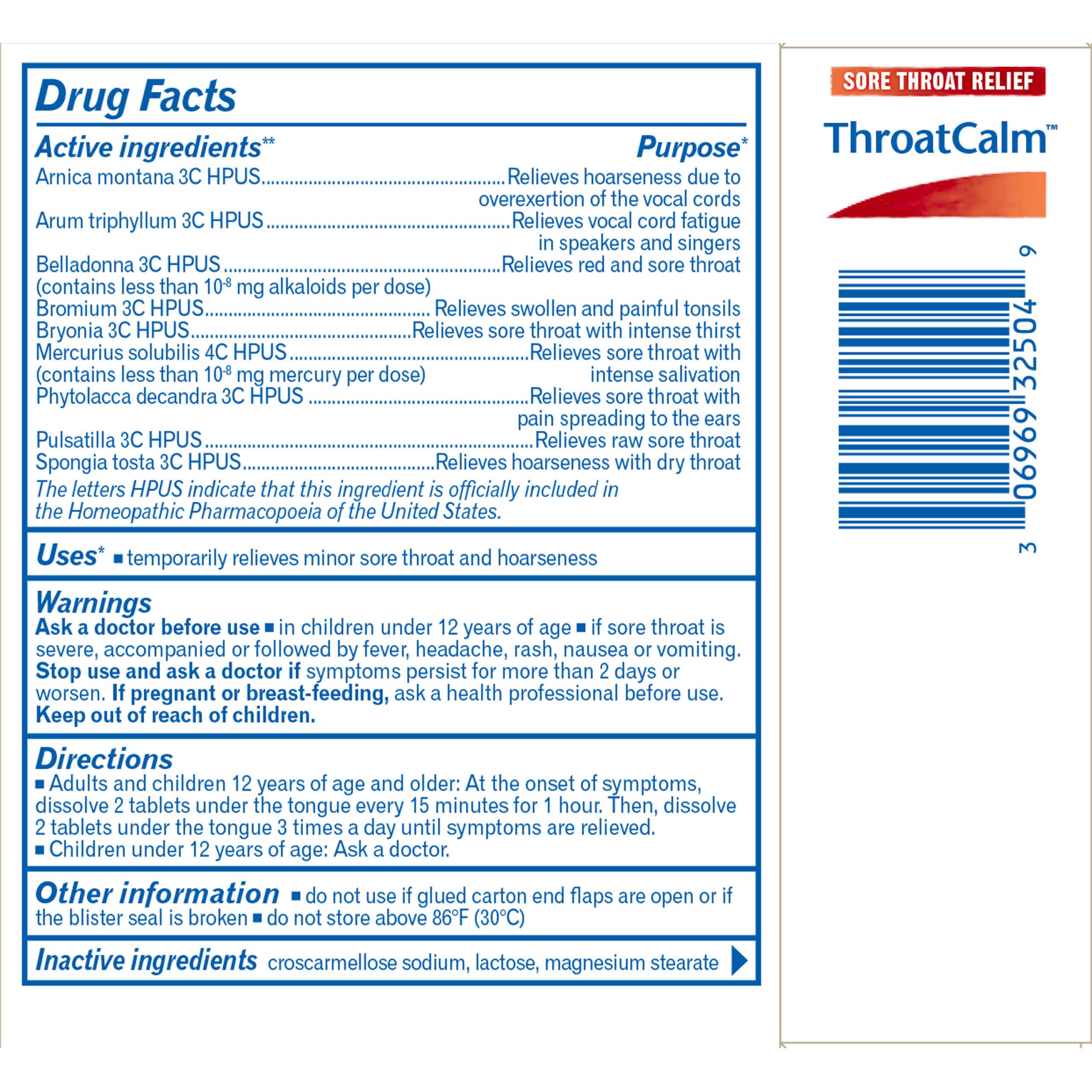 Boiron Homeopathics ThroatCalm Ingredients