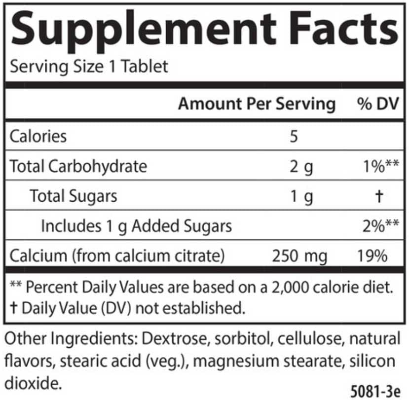 Carlson Labs Chewable Calcium Citrate 250 mg Ingredients
