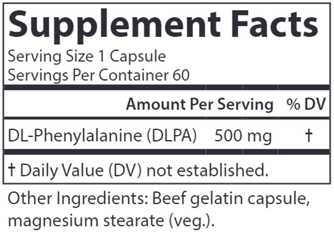 Carlson Labs DLPA DL-Phenylalanine Ingredients