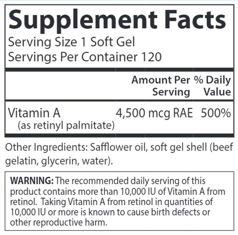 Carlson Labs Vitamin A 15,000 IU Palmitate Ingredients 