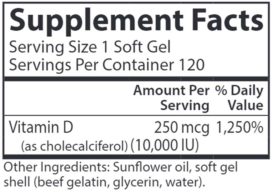Carlson Labs Vitamin D3 10,000 IU Ingredients 