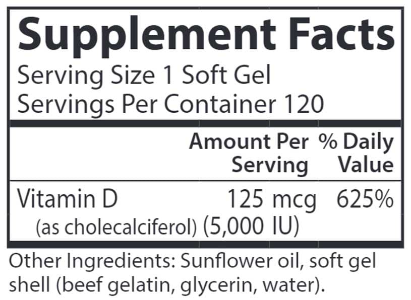 Carlson Labs Vitamin D3 5000 IU (125 mcg) Ingredients 
