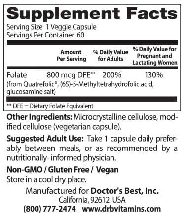 Doctor's Best Fully Active Folate 800  with Quatrefolic