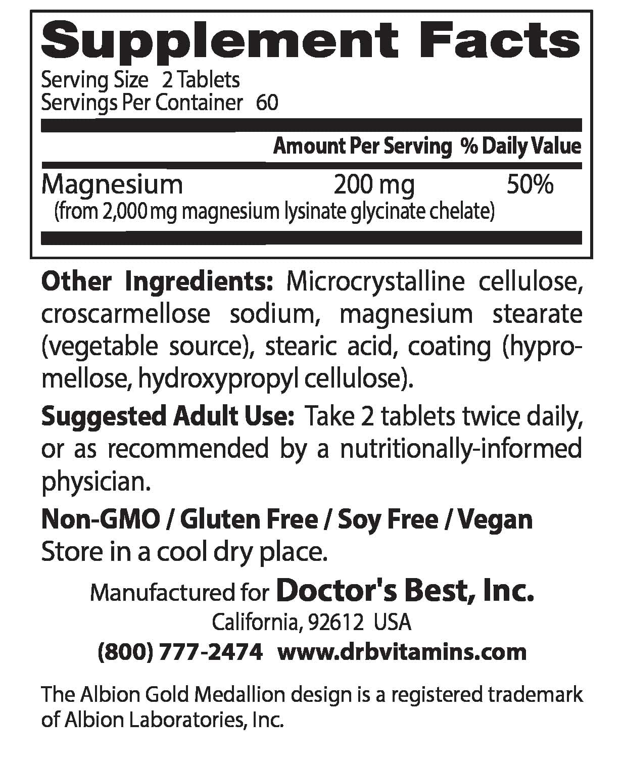 Doctor's Best High Absorption Magnesium 100 mg