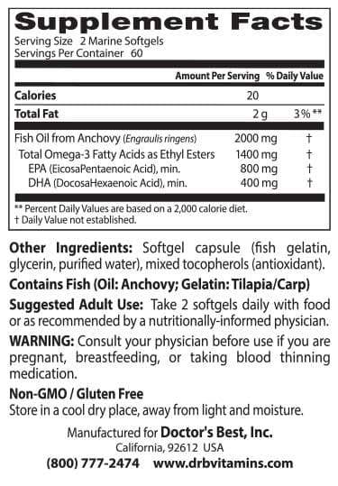 Doctor's Best Purified & Clear Omega 3 Fish Oil with Golden Omega