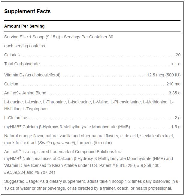 Douglas Laboratories Klean Essential Aminos +HMB Ingredients