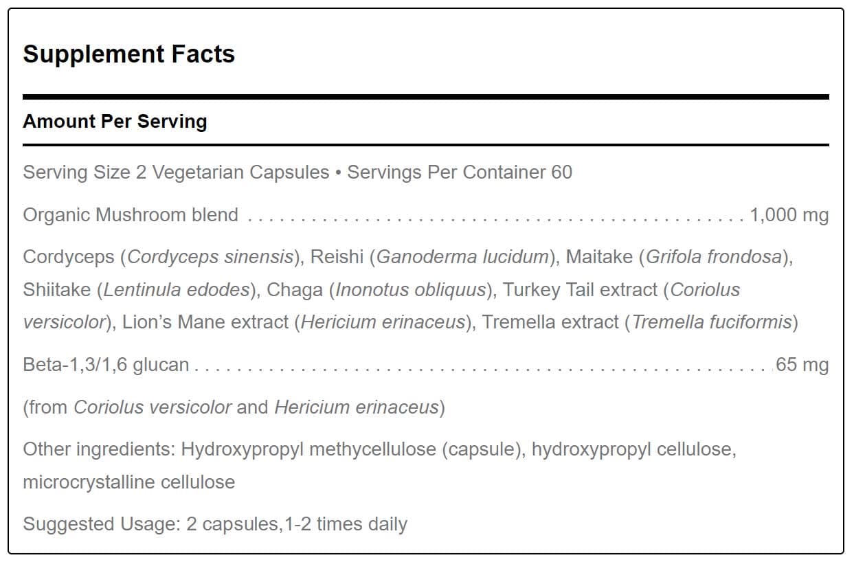 Douglas Laboratories Mushroom Beta Blend (formerly Mycoceutics) Ingredients