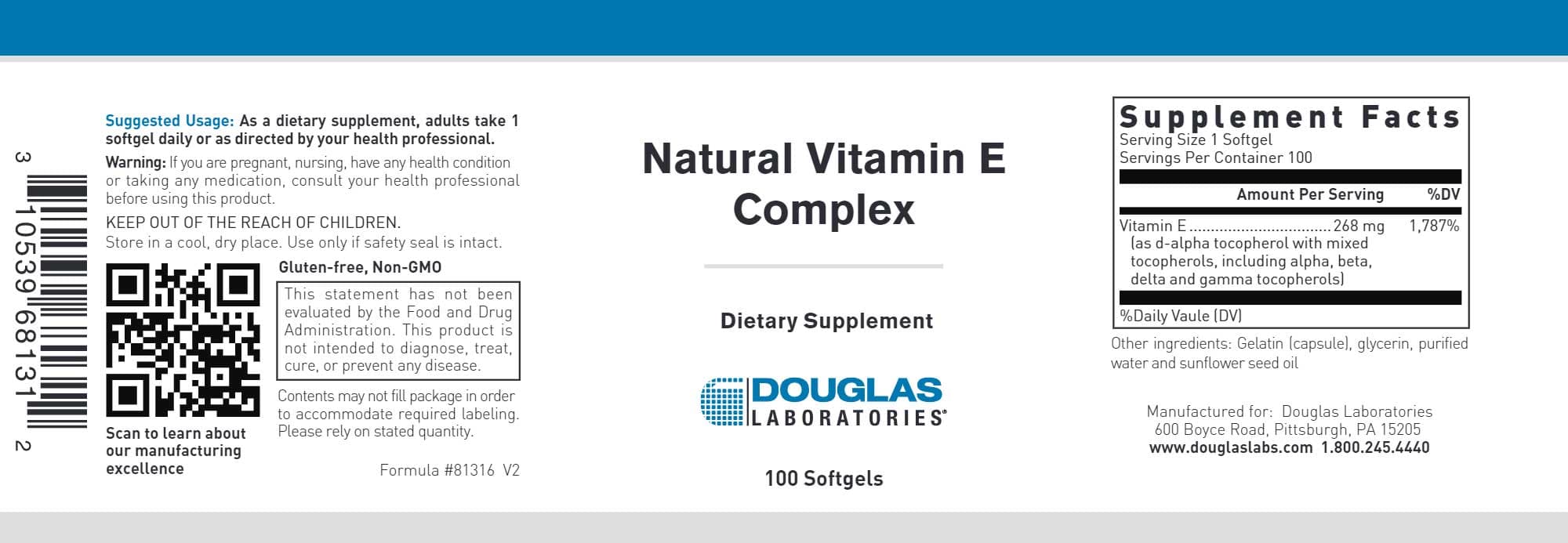 Douglas Laboratories Natural Vitamin E Complex Label