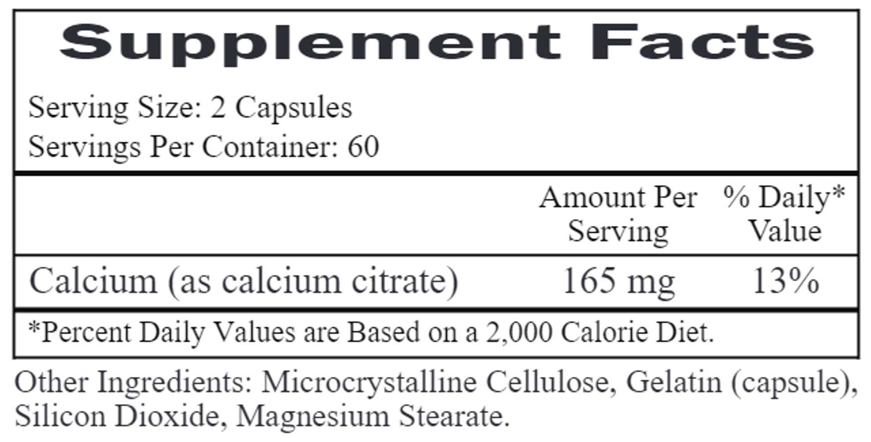 Ecological Formulas/Cardiovascular Research Calcium Citrate 165 mg Ingredients 