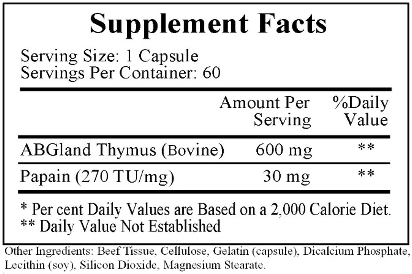 Ecological Formulas/Cardiovascular Research LTP Lyphoactivated Thymic Peptides Ingredients