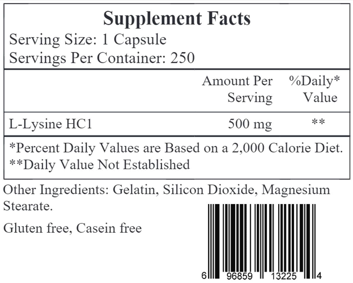 Ecological Formulas/Cardiovascular Research L-Lysine 500 mg Ingredients