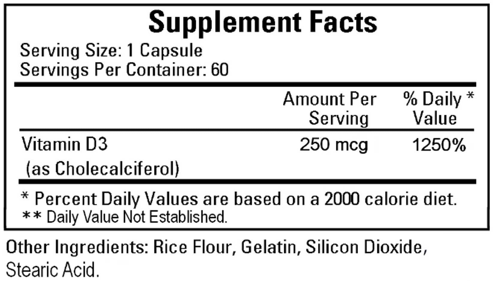 Ecological Formulas/Cardiovascular Research Vitamin D3 10,000 IU Ingredients