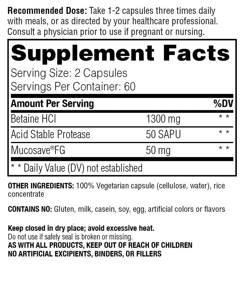 Enzyme Science Betaine HCL Ingredients 