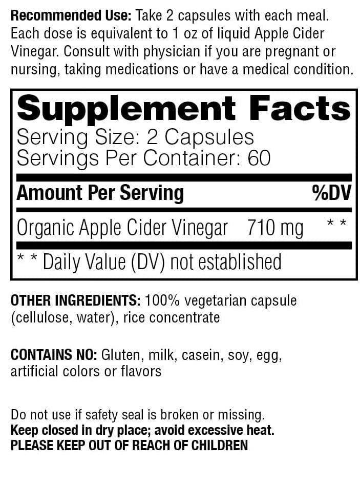 Enzymedica Apple Cider Vinegar Capsules Ingredients 