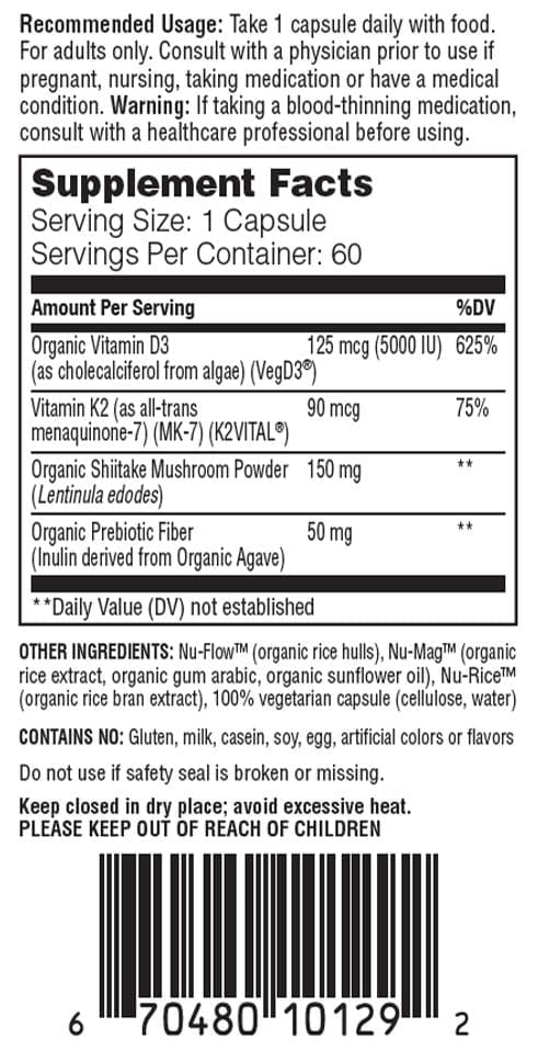 Enzymedica Organic Vitamin D3+K2 Ingredients 