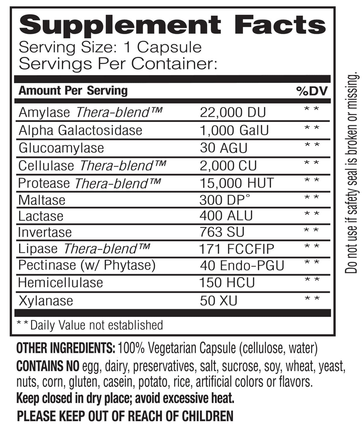 Enzymedica VeggieGest Ingredients 