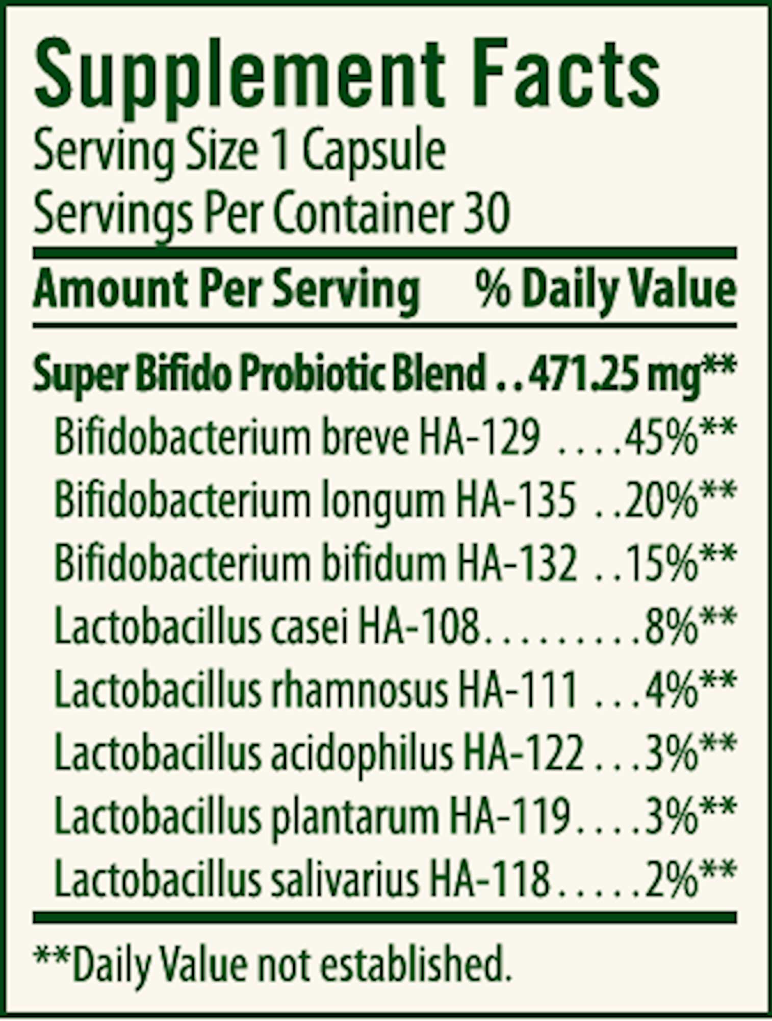 Flora Super Bifido Plus Probiotic Ingredients
