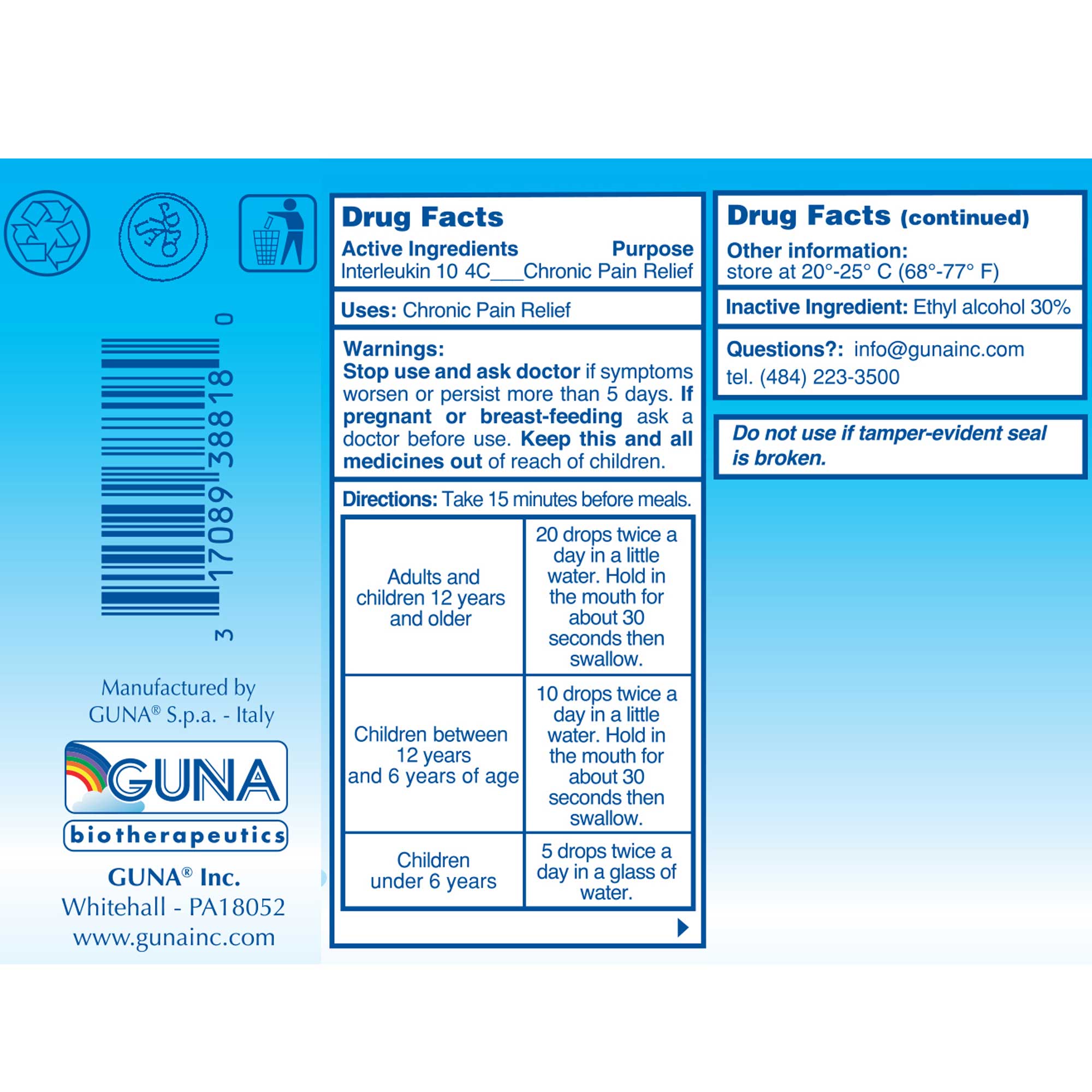 GUNA Biotherapeutics GUNA - IL 10 (Interleukin) Ingredients