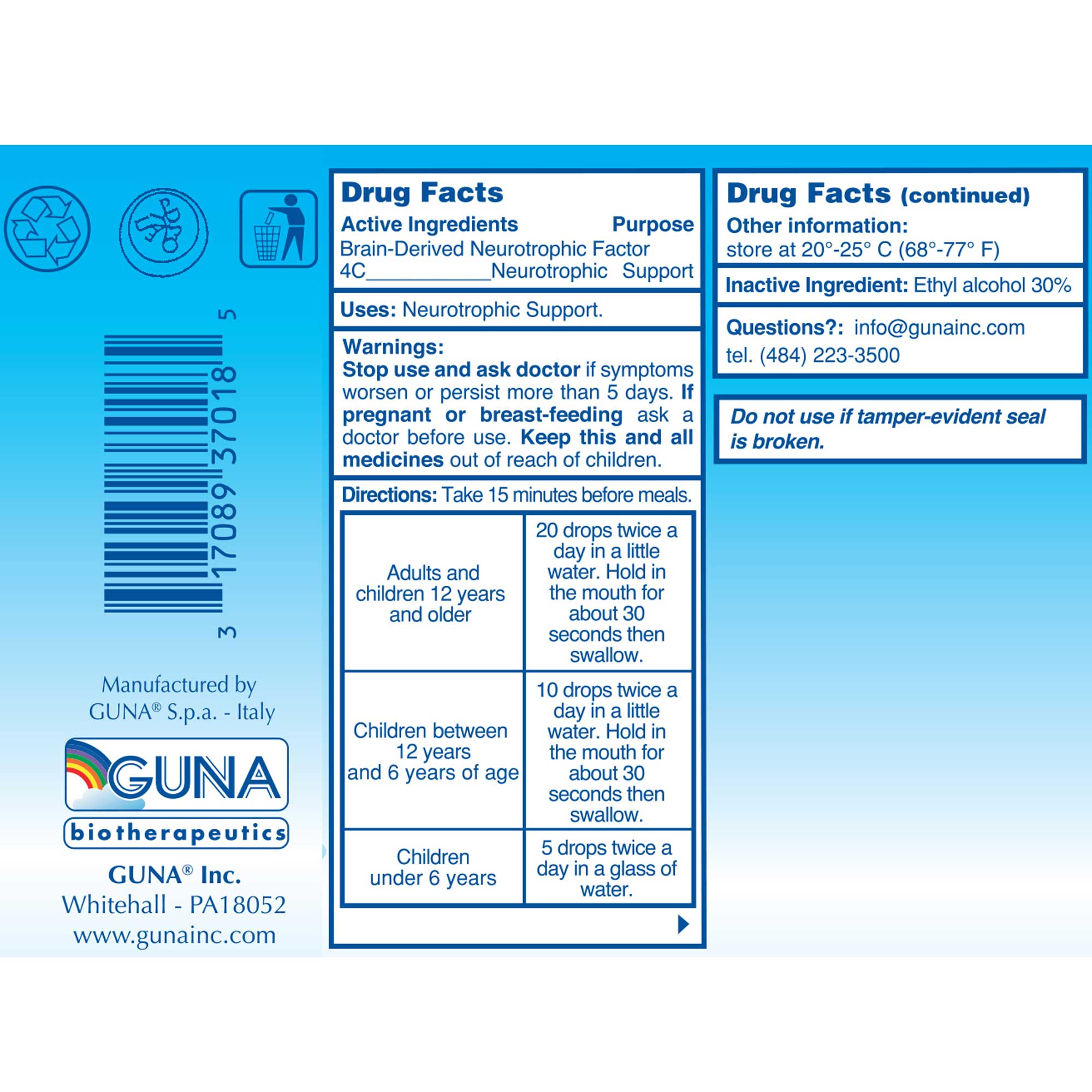 GUNA Biotherapeutics GUNA-BDNF Inggredients