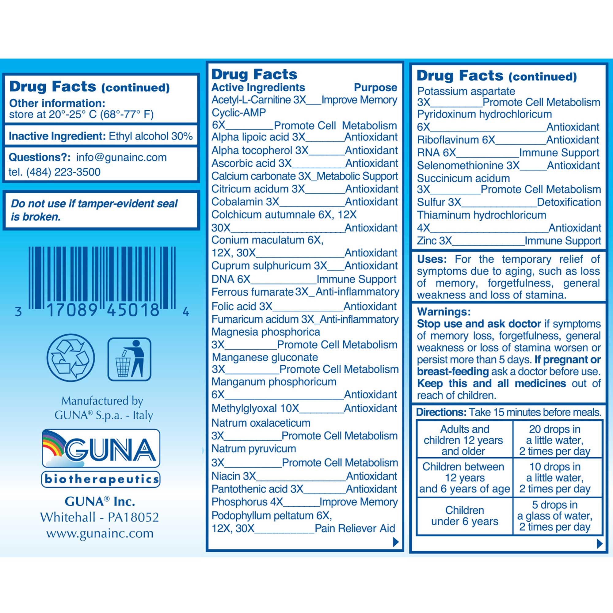 GUNA Biotherapeutics GUNA-CELL Ingredients