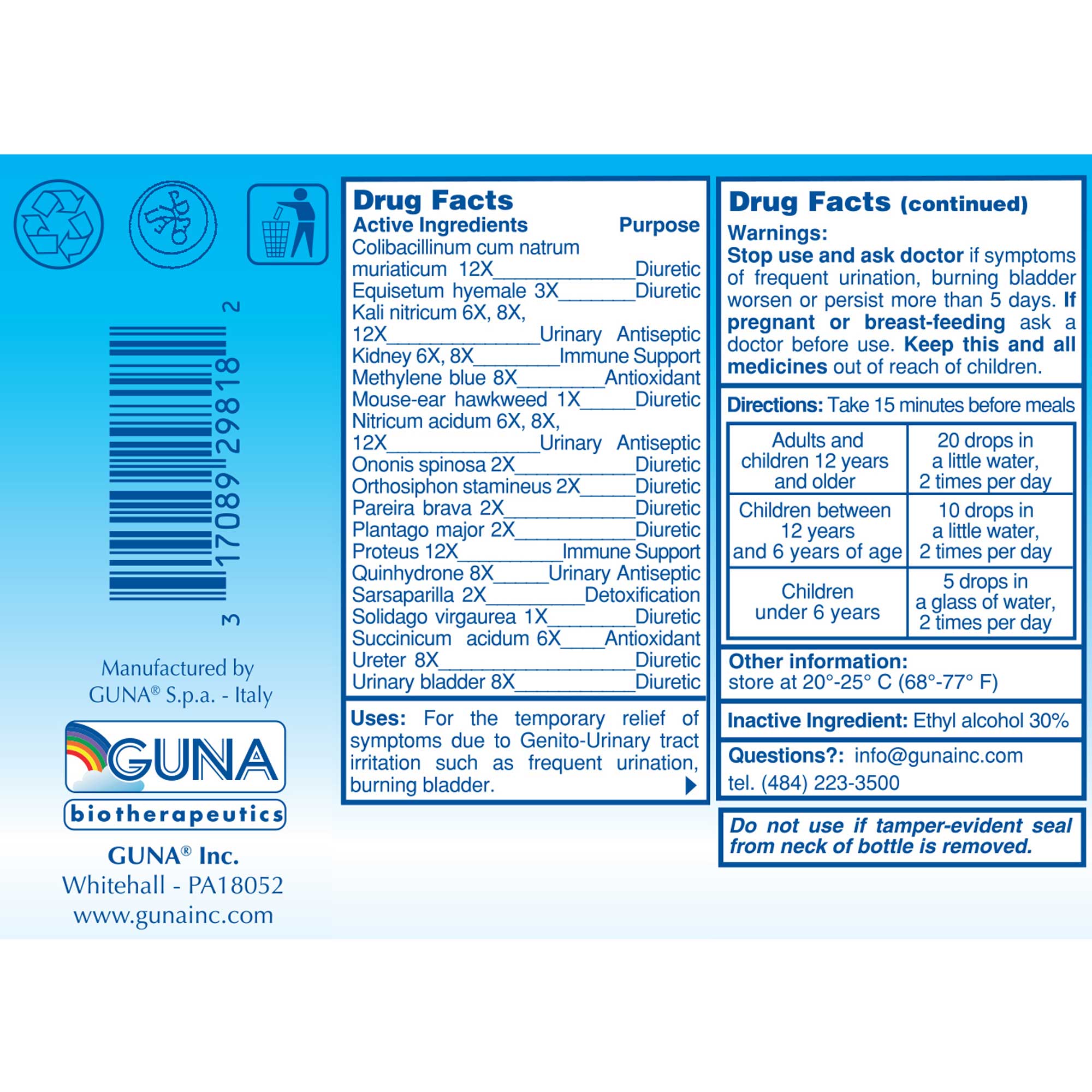 GUNA Biotherapeutics GUNA-Kidney Ingredients