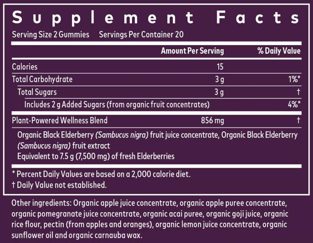 Gaia Herbs Black Elderberry Adult Daily Ingredients