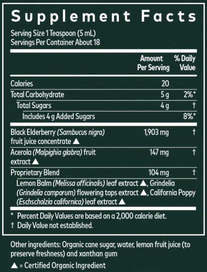 Gaia Herbs Black Elderberry NightTime Syrup Ingredients