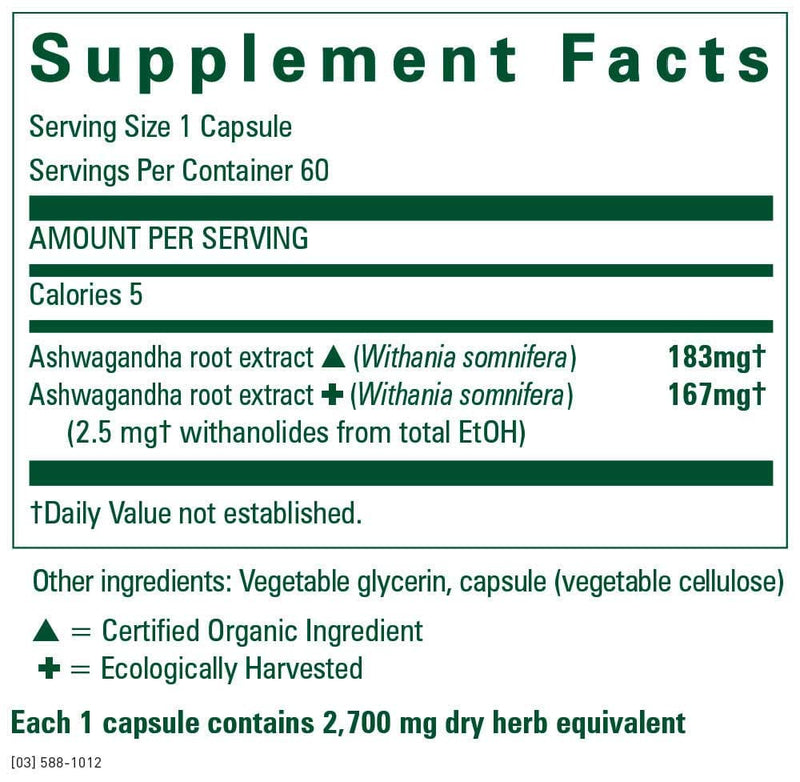 Gaia Herbs Professional Solutions Ashwagandha Root Ingredients