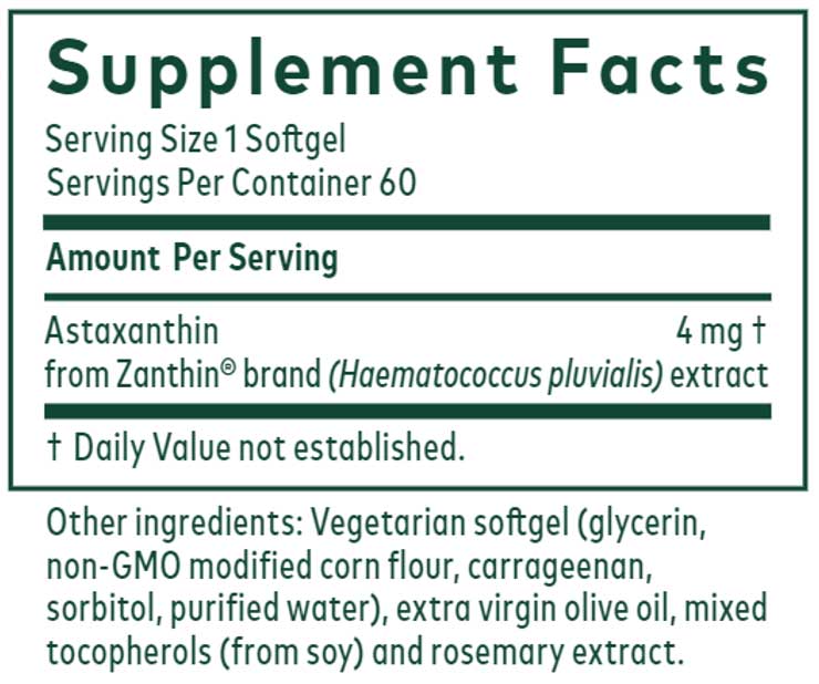 Gaia Herbs Professional Solutions Astaxanthin 4 Ingredients 