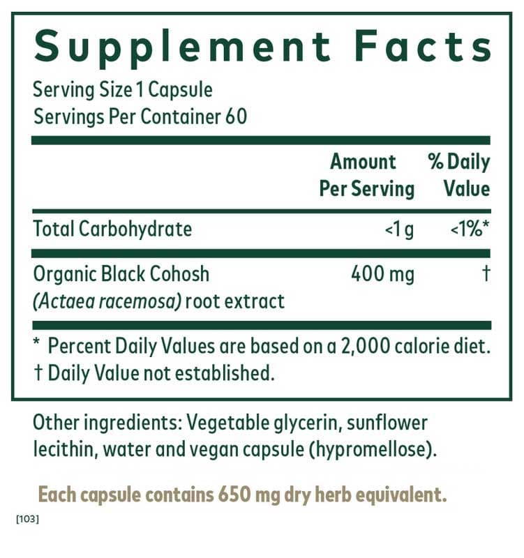Gaia Herbs Professional Solutions Black Cohosh Ingredients 