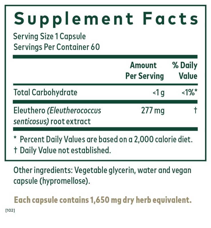 Gaia Herbs Professional Solutions Eleuthero (Formerly Eleuthero Root) Ingredients 