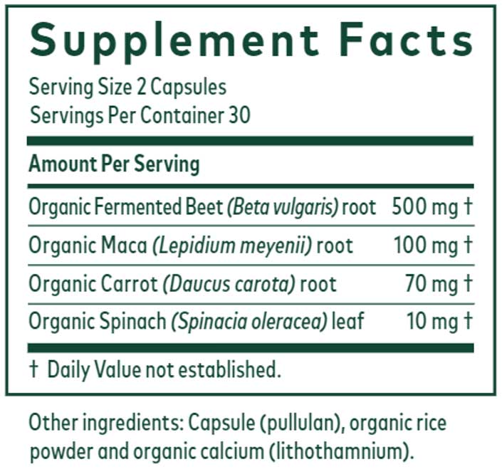 Gaia Herbs Professional Solutions Fermented Beet & Maca Ingredients 